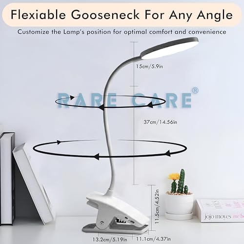 Image of RARECARE Table Lamp for Study Room with Clamp | Study Lamp with 3 Light Modes | 1 Year Warranty | Lamp Light for Study | Rechargeable Led Light with Big Battery - 1200 mAh