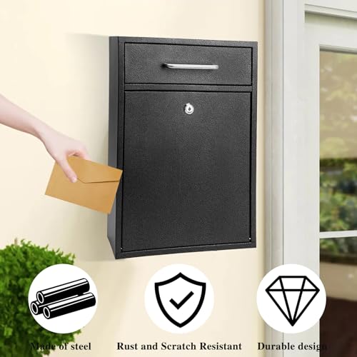 Locking Mailbox Wall Mount, Locked Mailboxes for Outside Security Lock Drop Box Mailbox with Lock 16H x 11.2L x 4.7W Inches, XL Large, Black by HLHgirl - Image 5