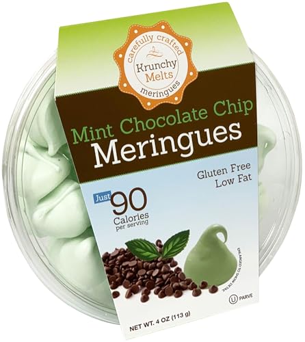 Krunchy Melts Original Meringue Cookies | Mint Chocolate Chip Flavor | Only 90 Calories Per Serving | Low Fat, Gluten Free, Dairy Free (4 Oz)
