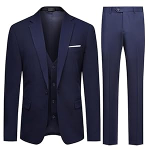 Allthemen Mens 3 Piece Suit 1 Button Business Solid Color Stretch Tuxedo Blazer Waistcoat Trousers