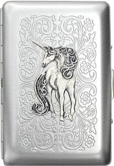 AWOL Fantasy Collection 'Glitter Unicorn' Ultra Slim King Florentine Satin Business Card Case (Gift Box Edition)