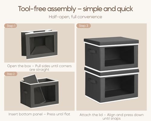 Image of Homsorout Collapsible Storage Bins with Lids - Stackable Storage Containers with Window, 6 Pack Fabric Cube Bins for Closet, Home & Office Organization Baskets, Dark Gray, 14.9 inch x 9.8 inch x 9.8 inch