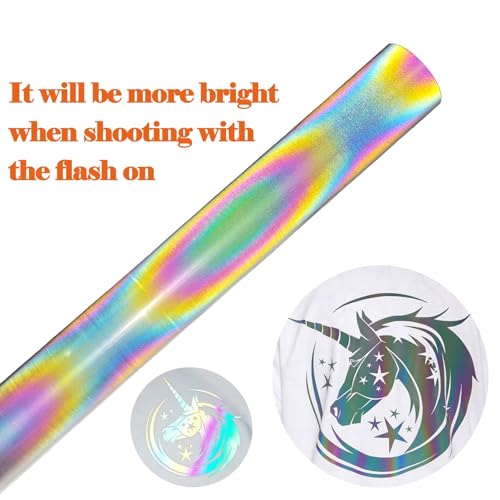 Image of FUNKAKA Heat Transfer Vinyl Reflective Rainbow HTV Roll, 12 inch x 20ft Reflective Iron on Vinyl for All Cutter Machine, Easy to Cut & Weed for Heat Vinyl DIY Design