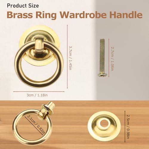Bagentry 4 Packs Gold Vintage Ring Drawer Pulls Handles, Round Retro Antique Brass Cabinet Ring Pulls with Screws, Drop Circle Knobs Hardware for Drawer Dresser Door Cupboard by Bagentry - Used condition - Image 2