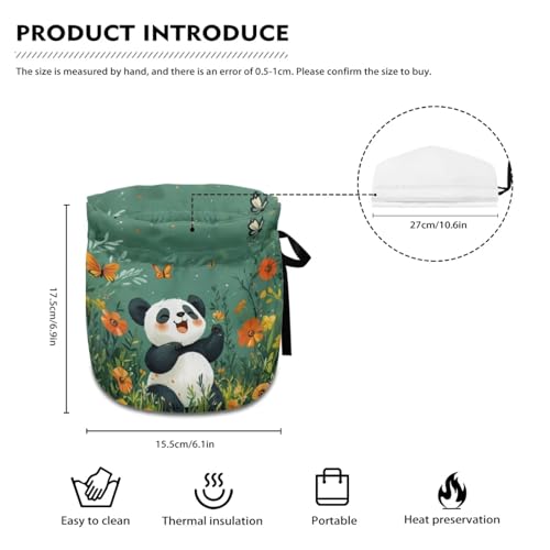 Image of Panda Butterfly Flower Print Tea Cosy for Teapot Insulated Portable Tea Kettle Cozy Theme Teapot Insulation Cover with Drawstring Breakfast Warmer 6.1x6.1x6.9 Inch