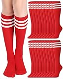 Chuarry 20 Pairs Red Knee High Socks for Women Classic Stripe Tube Outdoor Casual Athletic Christmas Socks Bulk for Cheerleading Activities Sport Spirit Event Wear