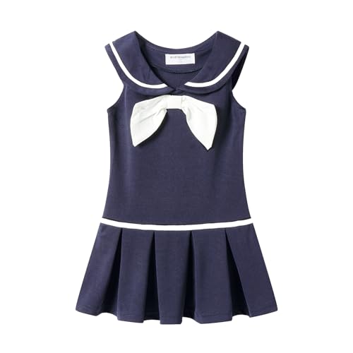 Vestido de marinero con falda plisada y cuello náutico uniforme para niñas
