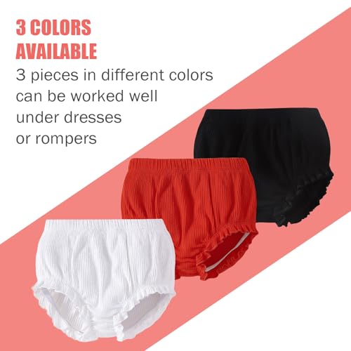 image for SOBOWO 3-Pack Bloomers for Baby Girls Diaper Covers Ribbed Ruffle Soli