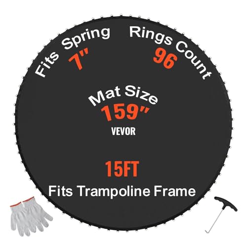 VEVOR Tapis de rechange pour trampoline, tapis de saut de remplacement universel pour trampoline rond avec cadre de 457 cm, résistant aux UV, 80 anneaux en V...