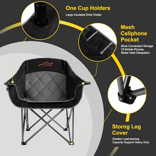 FAIR WIND 2 Pack Oversized Padded Camping Chair Heavy Duty Quad Fold Arm Chair Portable for Outdoor の商品画像 4