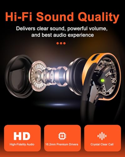 Image of Jzones Open Ear Headphones Wireless Bluetooth 5.3, Open Ear Earbuds with Dual 16.2mm Dynamic Drivers 60 Hours Playtime Waterproof Sport Earbuds for Android iPhone TV,Black