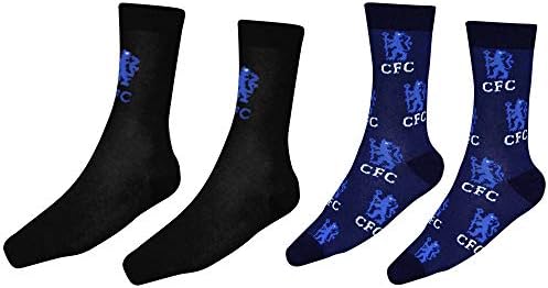 Official Twin Pack of Mens Chelsea Football Crest Dress Socks (Adults Size 8-11), Chelsea Mens Gift Socks, Chelsea Champions Socks Gift Set