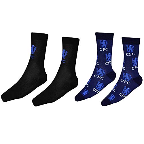 Official Twin Pack of Mens Chelsea Football Crest Dress Socks (Adults Size 8-11), Chelsea Mens Gift Socks, Chelsea Champions Socks Gift Set