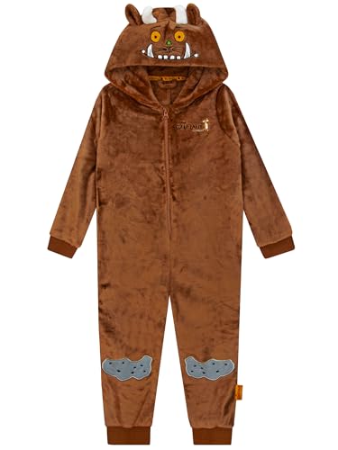 Grüffelo Schlafoverall Kinder | Kuscheliger Onesie Jungen Mit 3D Ohren | Onesie Kinder kuschelig Mit Kapuze | Braun 110