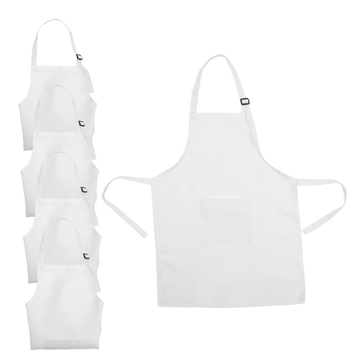 Delantal de Dibujo para Niños, Ajustable y Reutilizable, Poliéster Blanco, 5 Piezas, Adecuado para Pintura y Manualidades, 8-12 Años