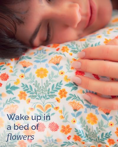 Image of King 4 Piece Floral Sheet Set - Soft, Breathable & Cooling - Garden Bloom | 1 Flat, 1 Fitted & 2 Pillowcases w / Deep Pockets, Boho Botanical Floral Bedding, Breathable & Cooling, Wrinkle & Fade Free