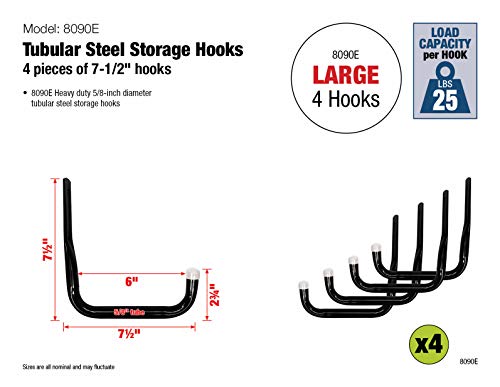 Shepherd Hardware 8090E Gancho utilitário de armazenamento de garagem de aço resistente, pacote com