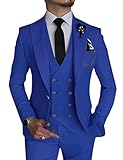 Wangyue Mens 3 Piece Suit Men's Slim Fit Double Breasted Wedding Suit - Tailored Royal Blue 3 Piece Suit, Size 2X-Large Peak Lapel Tuxedo Prom Suits Sets