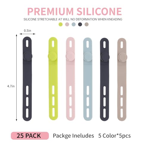 image for Oligei 25 Pcs Silicone Cable Ties, Cable Ties Reusable, High Elasticit