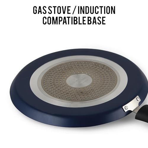 Image of CELLO Platina Aluminium Non-Stick Induction Base Dosa Tawa 28CM with Bakelite Handle, Blue | Heavy Base, PFOA Free & Dishwasher Safe, Gas Stove & Induction Compatible | Perfect for Roti Dosa Chila