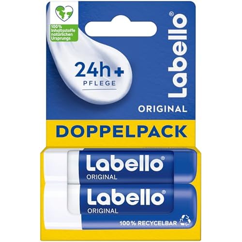 Labello Original Lippenpflegestift Doppelpack, hochwirksame Lippenpflege mit Sheabutter, Vitaminen und natürlichen Ölen, Lippenbalsam für mehr als 24h Feuchtigkeit (2x 4,8 g)