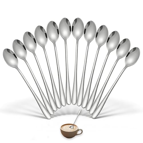 Zlokdraxy 12 Cuillères à Dessert à Longue Manche en Acier Inoxydable - Adaptées pour le Laitier, le Cocktail, l'Espresso, le Chocolat Chaud, les Desserts...