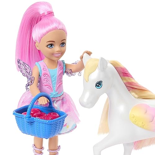 Barbie Chelsea-Puppe und Baby-Pegasus Spielset, geflügeltes Spielzeugpferd, Barbie A Touch of Magic Ein verborgener Zauber Set mit Stall… – Ansicht 7