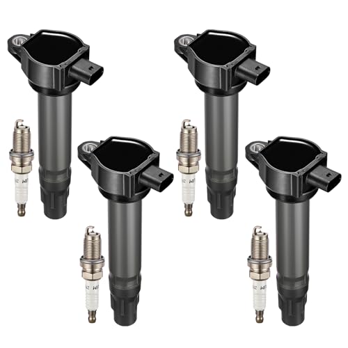 Image of Set of 4 UF557 Ignition Coil Pack and BY481ZFR5F Spark Plug Compatible with Dodge Journey Caliber Avenger Compass Patriot Sebring 200 1.8L 2.0L 2.4L L4 4606824AB 5C1644 C1587 GN10346