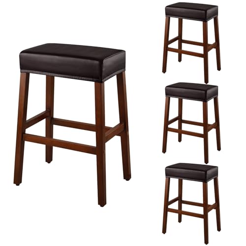 Image of YISUN Stool Covers Rectangle - 4 Pack Stretch Oilproof Waterproof PU High Chair Cover Vanity Stool Cover Pub Counter Bar Stool Covers Saddle Seat Cover with Elastic Bands