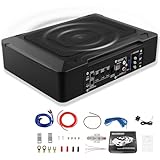 LORPHEIR 1000W 8' Car Subwoofer, Slim Active Under Seat Powered Subwoofer with Built-in Amplifier, High/Low Level Inputs, Compact Bass Solution for Car and Truck Audio