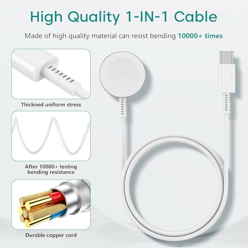 Image of 5W Smart Watch Charger with 20W USB-C Wall Adapter & 3FT Fast Charging Cable | Compatible with Watch Series 10 /9 /8 /7 /6 /5 /4 /3 /2 /1, Ultra 2 /Ultra, SE /SE2 | All-in-One Charging Kit - White