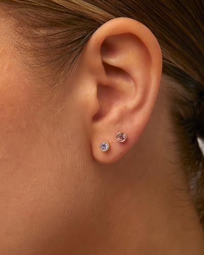 PAVOI 14K Gold Plated 925 Sterling Silver Post Colored Cubic Zirconia Flatback Earrings for Women | Small Cartilage Stud Earring | Helix Piercing Jewelry2