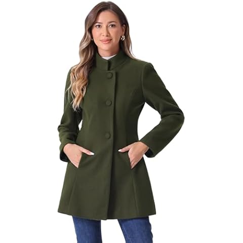 Allegra K Women's Army Green Winter Overcoat Cover