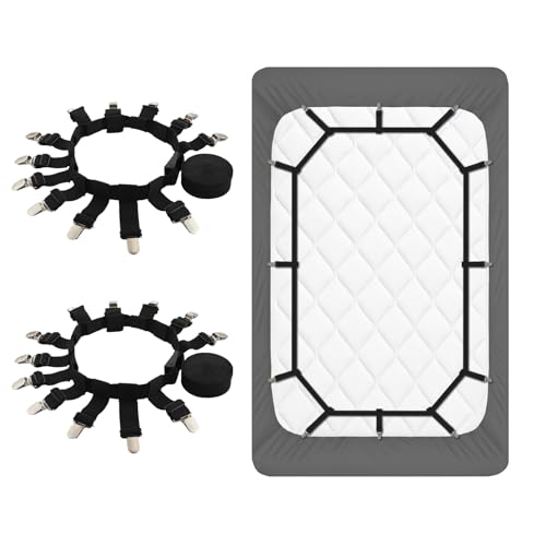AceOrbit 2 Pcs Adjustable Bed Sheet Fasteners 360 Degree Elastic Sheet Holder Straps Heavy Duty Suspenders Grippers for Full, Queen, King Twin Bed, Fits All Mattress Sizes