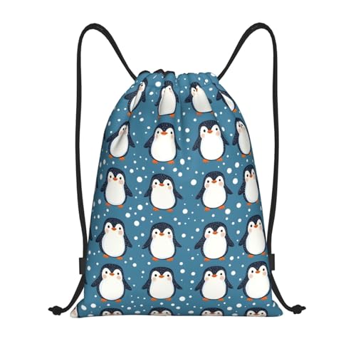 Drawstring Backpack - Cute Cartoon Penguin 1 Print Sports Gym Sackpack String Bag For Women Men, Lightweight Draw String Back Bag For Workout Travel