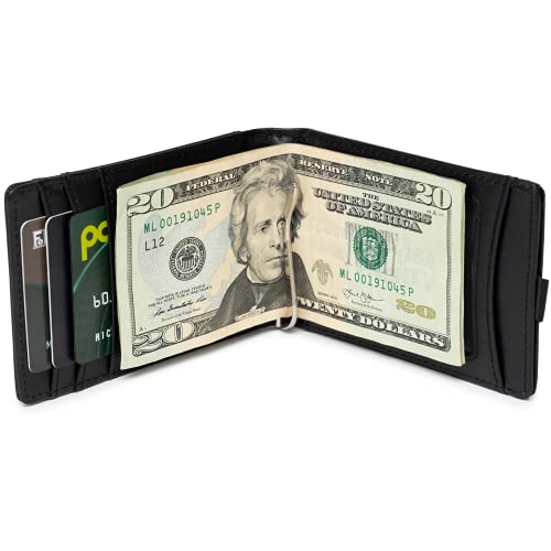 Hayvenhurst Minimalist Slim Wallet For Men - RFID Blocking Credit Card Holder - Leather Billfold Wallet with Metal Money Clip, ID Window & Front Card Slot | Billfold (Black, Billfold) - Thumbnail 2