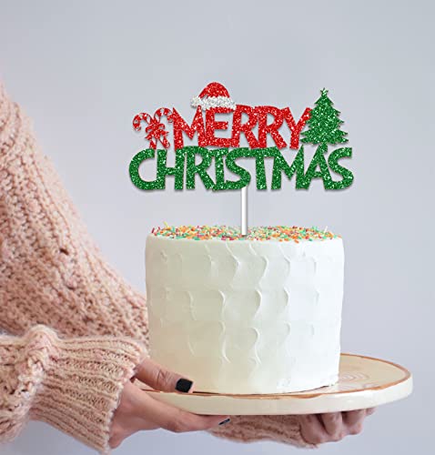 Jozon 37 Pack Gold Red Green Merry Christmas Cake Topper And Merry Christmas Cupcake Toppers Set Glittery Xmas Holiday Cupcake Picks Christmas Party Cake Supplies Decoration #TOP4