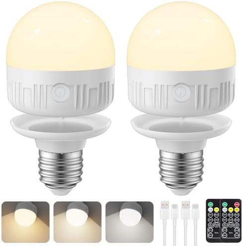 Rechargeable Light Bulbs with Remote and Timer, E26 Magnetic Base, 2 Pack