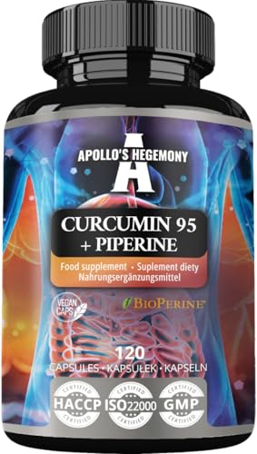 Curcumina 95 + Piperina 302mg por cápsula, Extracto de Raíz de Cúrcuma de Alta Potencia 95%, 120 Cápsulas Veganas, Suministro para 4 Meses, por Apollo's Hegemony