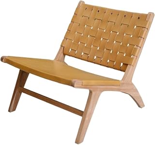 Posh Pollen Calabasas Bali Woven Leather Teak Lounge Chair – Handcrafted Full-Grain Straps, Solid Grade-A Wood Frame, Low-Profile Accent Seating, Light Brown