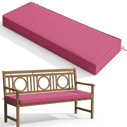 Bench Seat Cushion for Outdoor Furniture 45x15 Inch,Waterproof & Fade-Resistant Patio Bench Seat Pad with Ties Non-Slip, Replacement Long Cushion for Park Porch Swing Garden Loveseat,Magenta