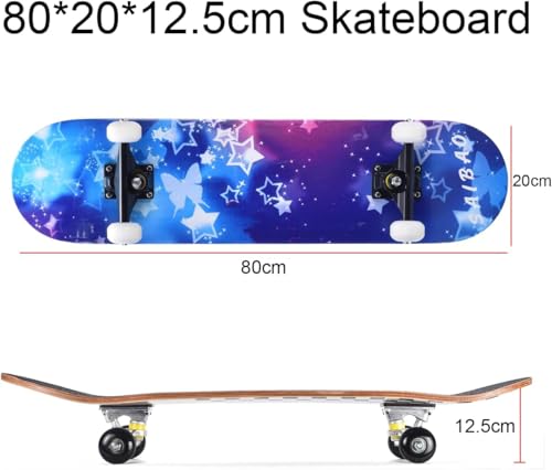 Miniatura 2 de Ernan Monopatín Completo Para Principiantes, Monopatín De Doble Patada De 31 X 8 Pulgadas Para Niños, Adolescentes Y Adultos. Con Herramienta En T Para Patinar. Estrella Azul-Blanca