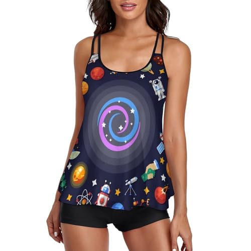Maillot de Bain Tankini Femme Robe de Plage Masquante avec Short de Garçon
