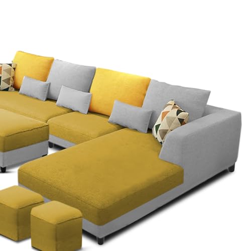 Image of Galib RHS 8 Seater L Shape Sofa Set for Living Room (Yellow Grey Fabric) Premium Fabric Sofa