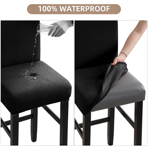 Image of YISUN Waterproof Bar Stool Covers, Stretch Barstool Slipcovers with Backs, Removable Washable Pub Tall Chair Slipcover, Counter Chair Seat Protector Cover, Jacquard Black 2 Pack
