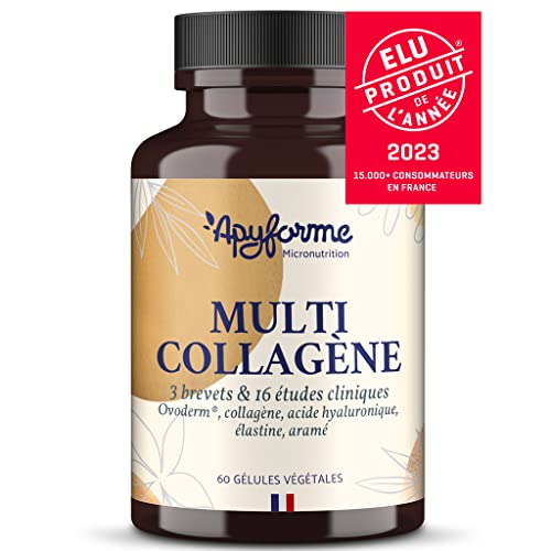Multi Collagène Breveté Plus Efficace que du Collagène Marin - Peau, Cheveux et Articulations – Acide Hyaluronique et Elastine - 60 Gél - Fabriqué en France par Apyforme