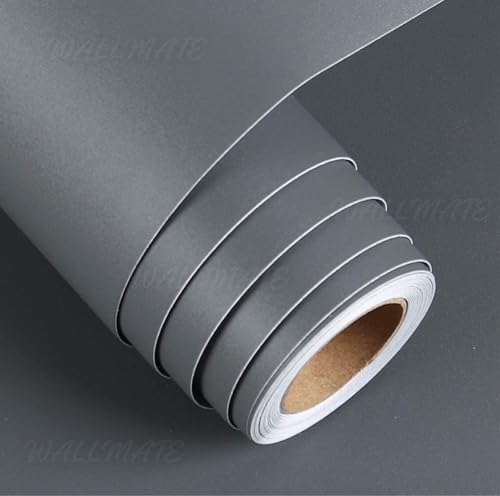 Image of WALLMATE Grey Wallpaper Matte Solid Gray Contact Paper Texture Self-Adhesive Peel and Stick Thick Removable Wallpaper for Bedroom Cabinets Livingroom (24 x 150 inch, Dark Grey Matte)