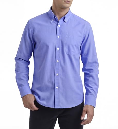 Image of HISDERN Mens Long Sleeve Oxford Shirts Blue Casual Smart Shirt for Men Formal Business Shirt with Pocket Regular Fit L