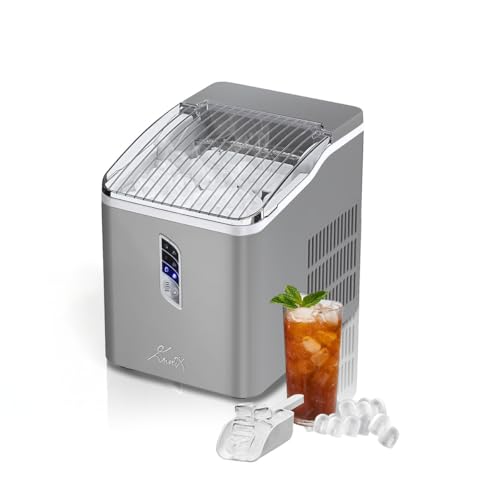 Enveix Automatic Ice Maker, 9 Cubes Ready in 6 Minutes, 12kg in 24 Hours, Self-Cleaning, Two Size Ice Bucket, LED Control Panel, Spoon Included