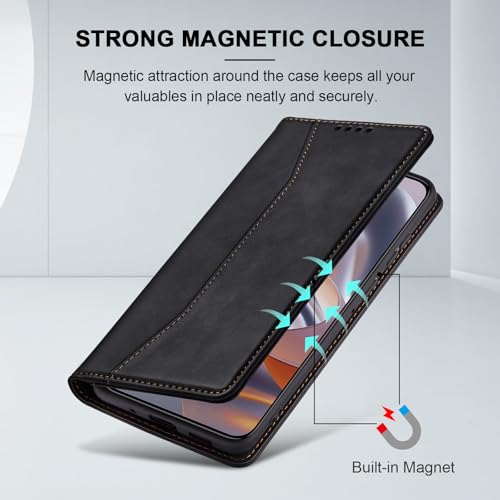 Image of Jasonyu Case for Motorola Edge 50 Neo Leather Wallet Flip Cover with Card Holder,Kickstand, Magnetic Closure,TPU Shockproof Phone Case (Black)